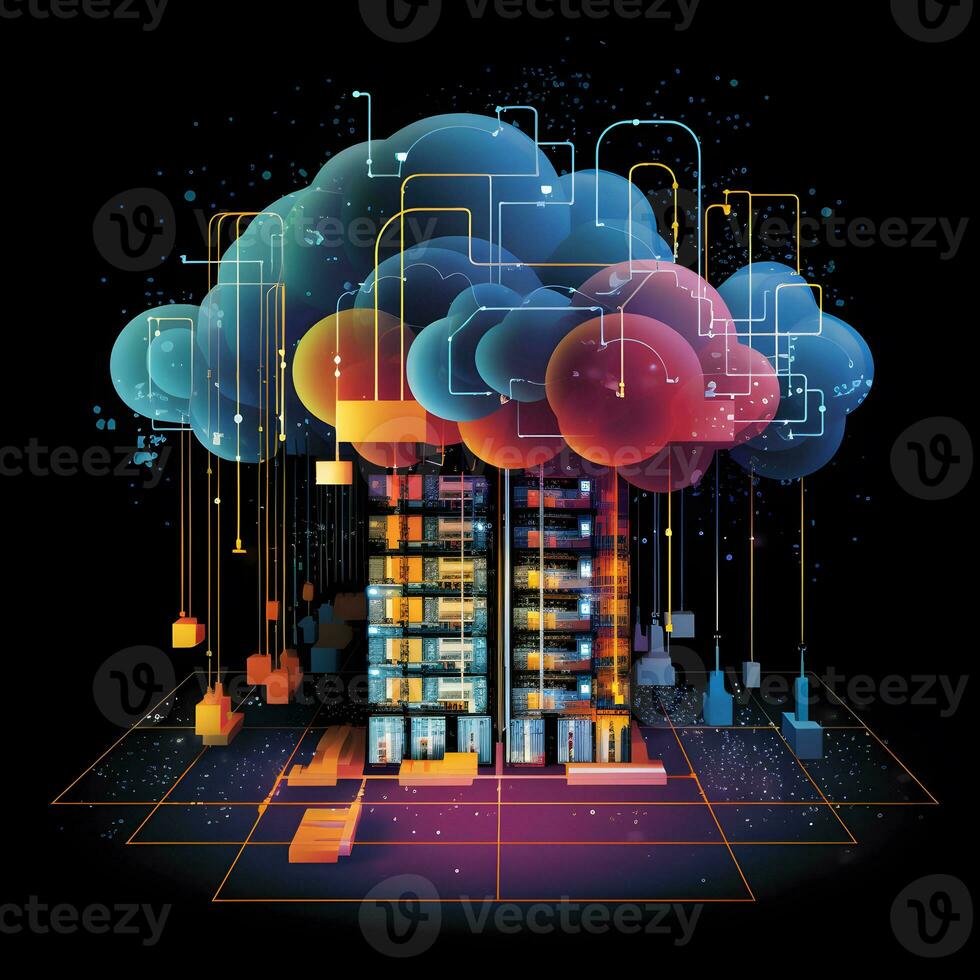 Cloud data storage, database, cloud computing concept. photo
