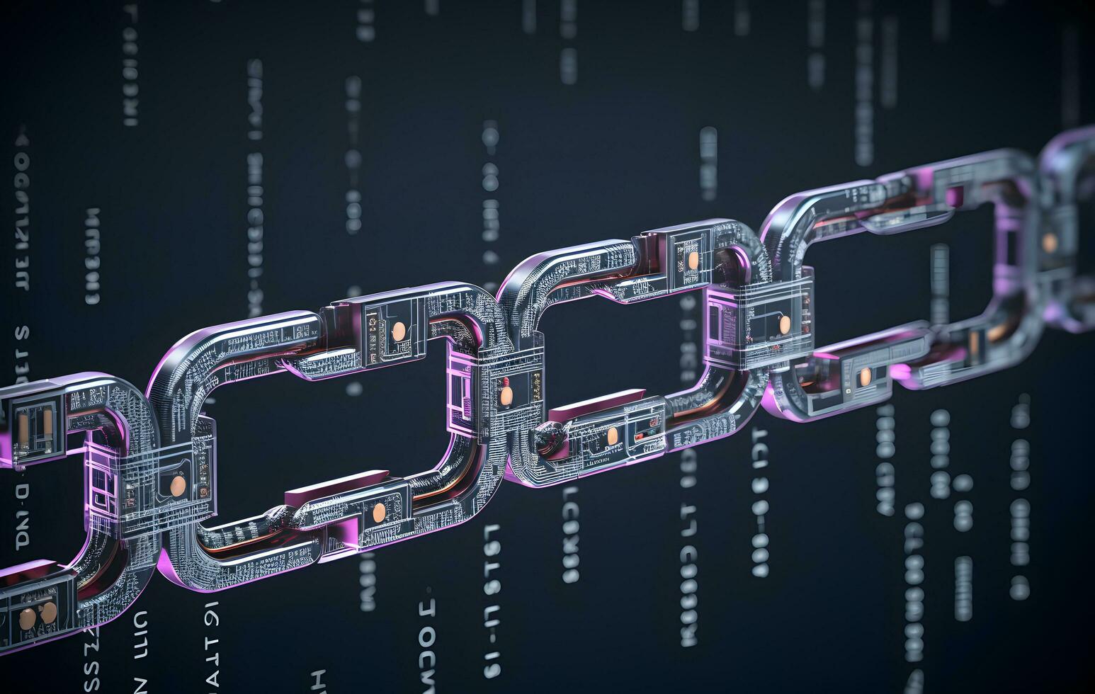Digital chains with coding. Blockchain concept. photo