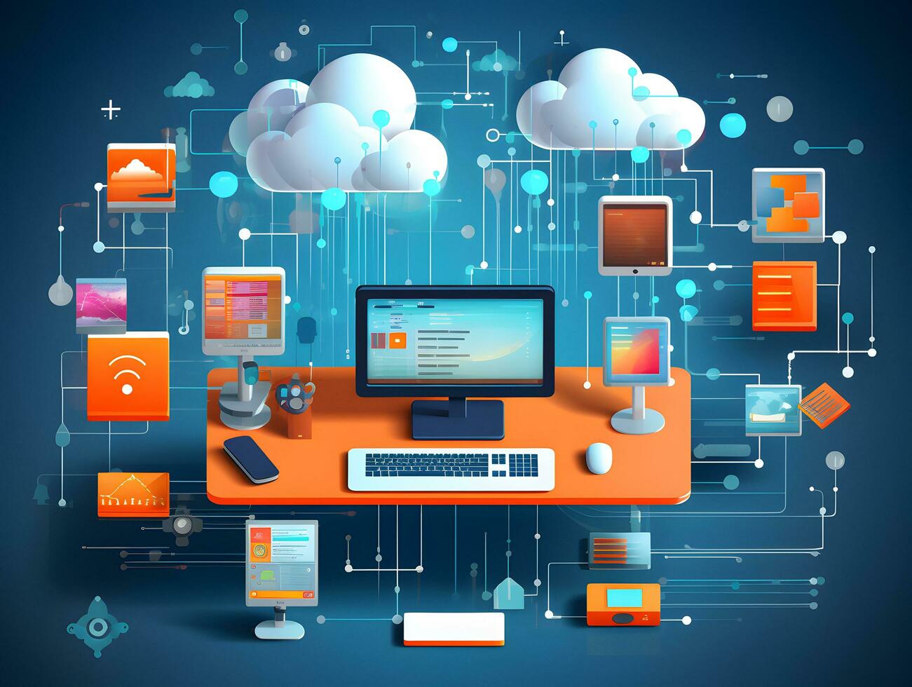 Cloud data storage, database, cloud computing concept. photo