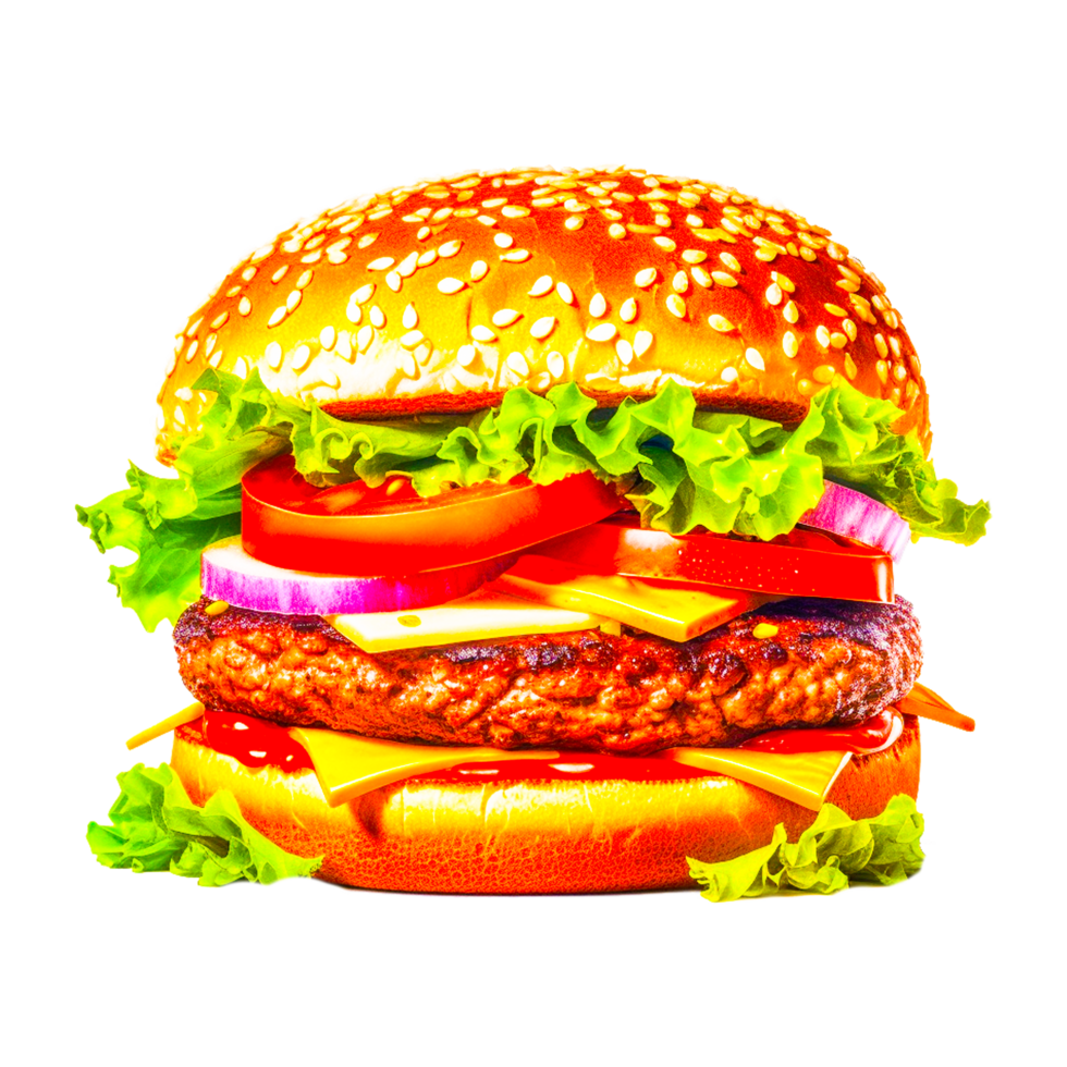 Hamburger With Juicy Beef Burger Cheese Tomato Generative Ai png