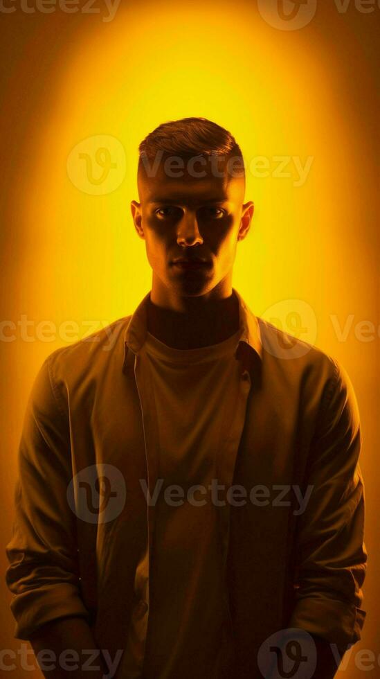 Man posing in yellow light.Generative AI photo