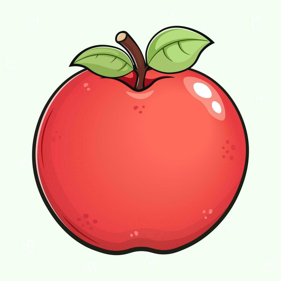 Cute funny Red apple. Vector hand drawn cartoon kawaii character illustration icon. Isolated on green background. Red apple character concept