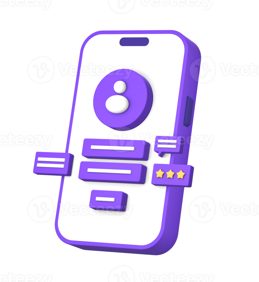 3d purple illustration icon of using smartphone for login or sign in to social media app account profile side png