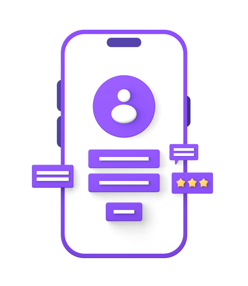 3d purple illustration icon of using smartphone for login or sign in to social media app account profile front png