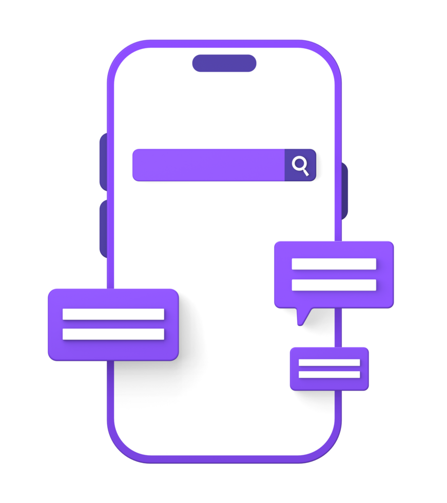 3d purple illustration icon of smartphone for online chatting and message  for UI UX social media ads design png