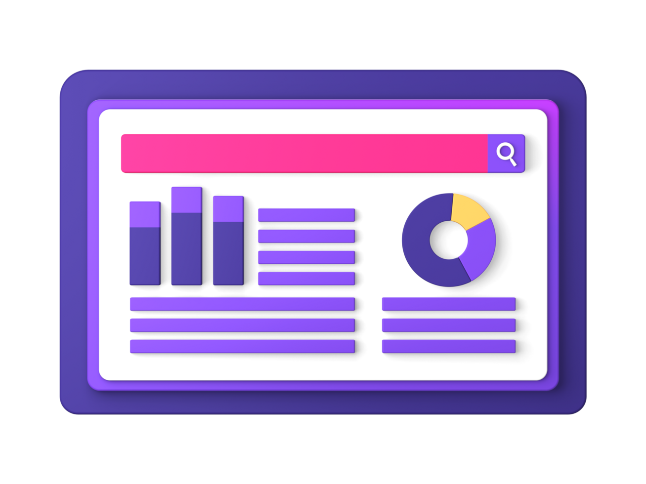 3d purple illustration icon of using tablet phone for business job front for UI UX social media ads design png