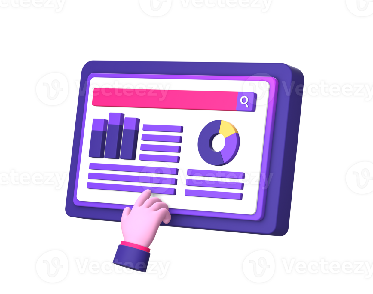 3d viola illustrazione icona di utilizzando tavoletta Telefono per attività commerciale lavoro con mano gesto lato per ui UX sociale media Annunci design png