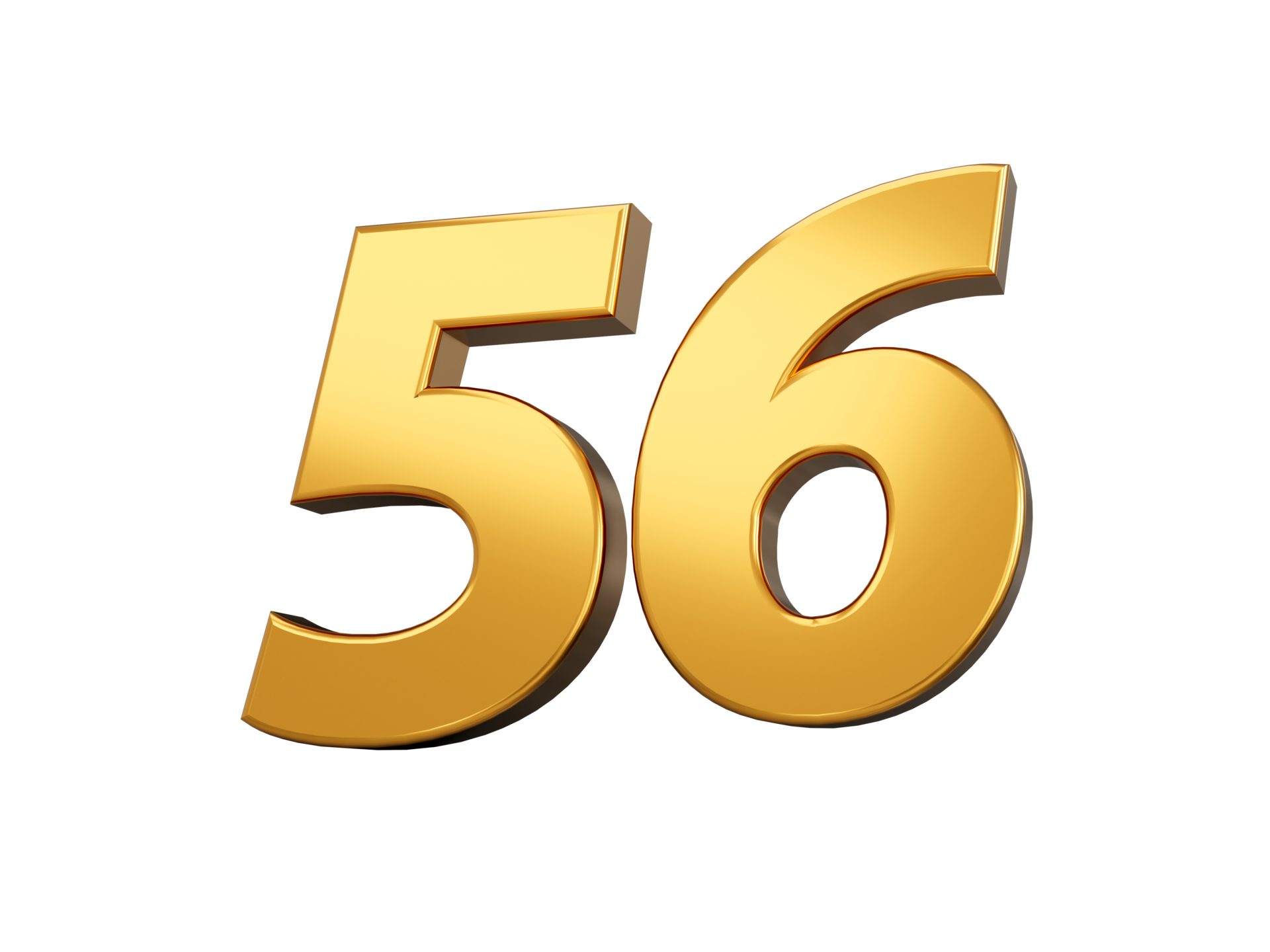 Gold number 56 Fifty six shiny 3d number made of gold 3d illustration