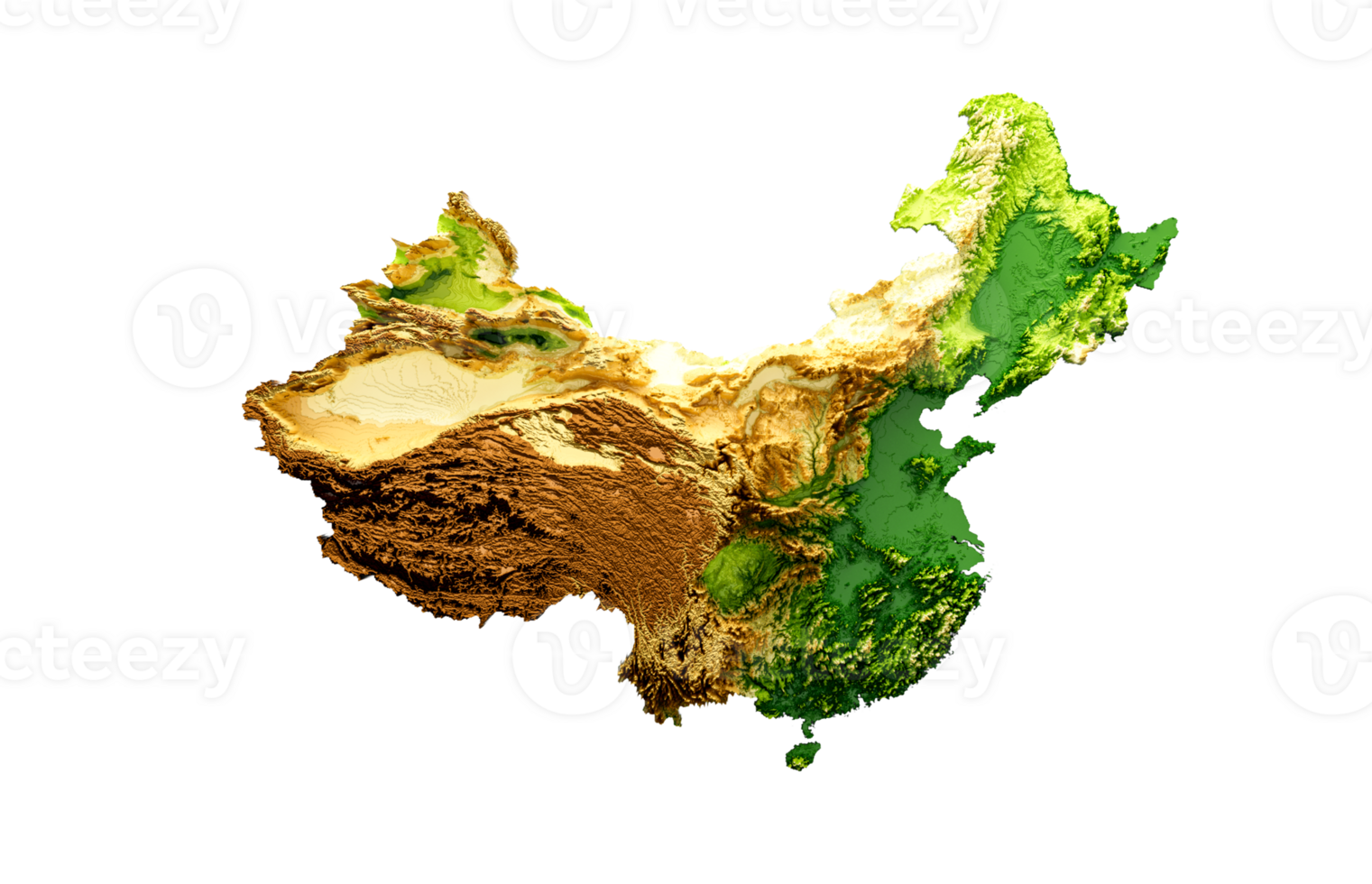 China Map Shaded relief Color Height map 3d illustration png