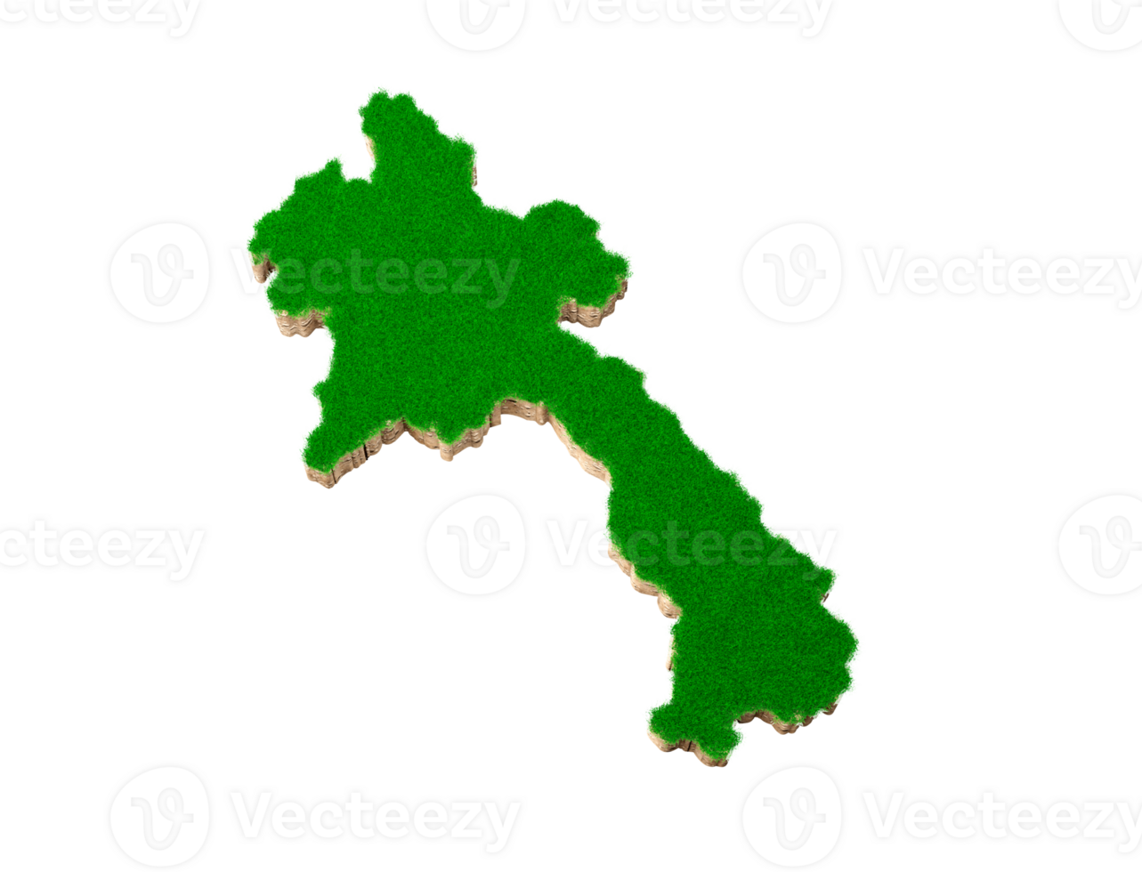 Laos Map soil land geology cross section with green grass and Rock ground texture 3d illustration png