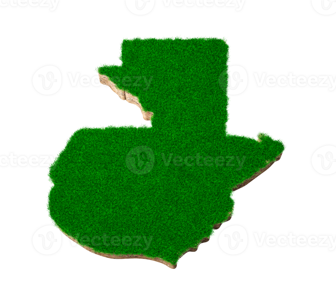 Guatemala Map soil land geology cross section with green grass and Rock ground texture 3d illustration png