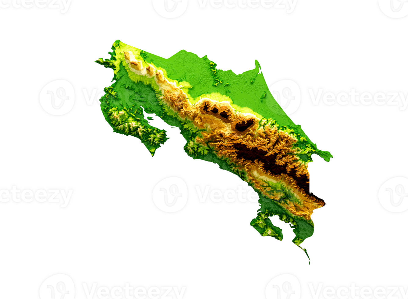 Costa Rica Map Shaded relief Color Height map 3d illustration png