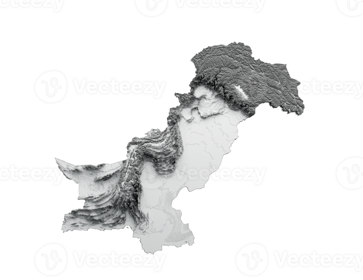 Pakistan Topographic Map 3d realistic map Pakistan Color texture and Rivers 3d illustration png