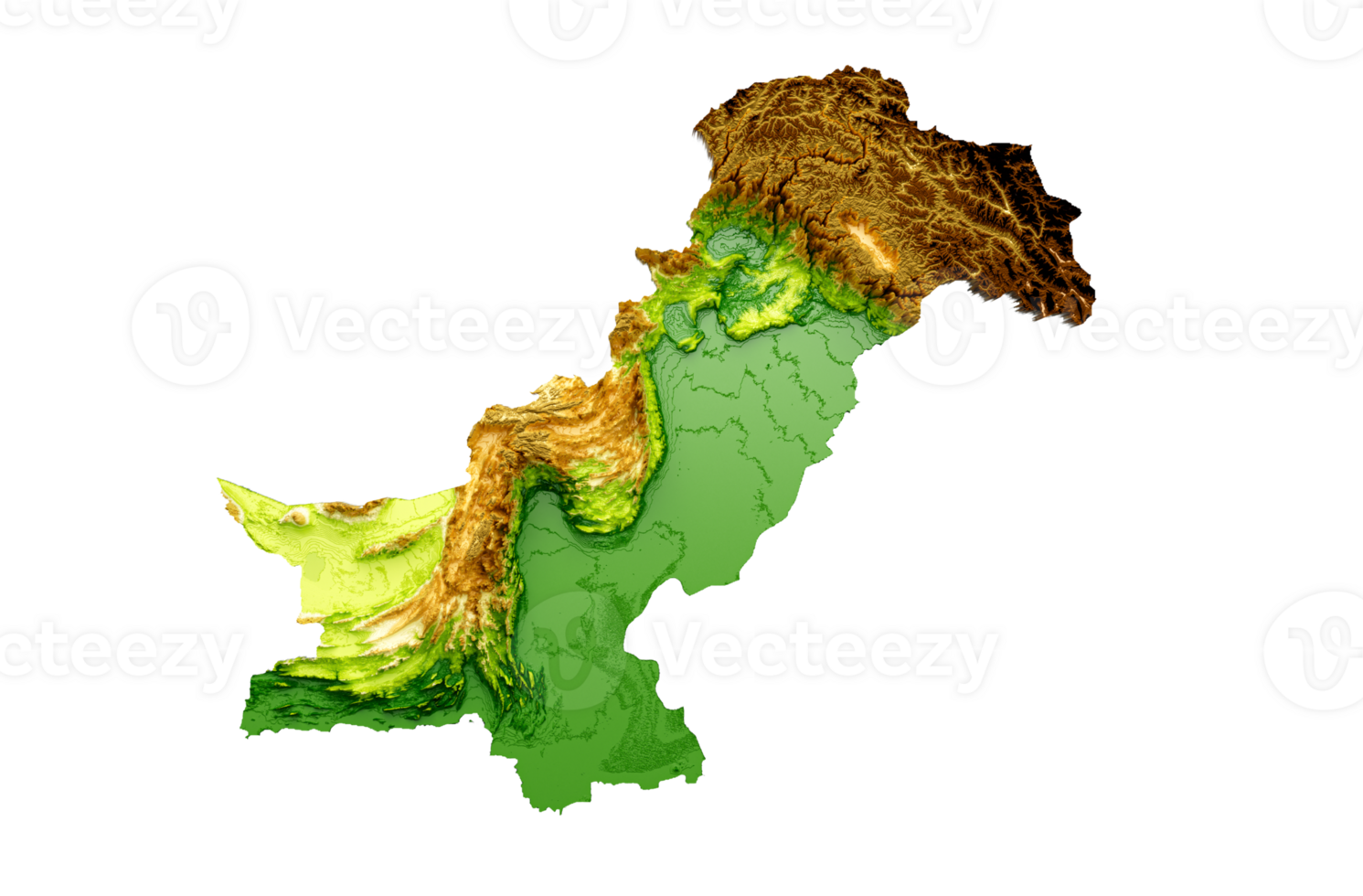 Pakistan Map Shaded relief Color Height map 3d illustration png