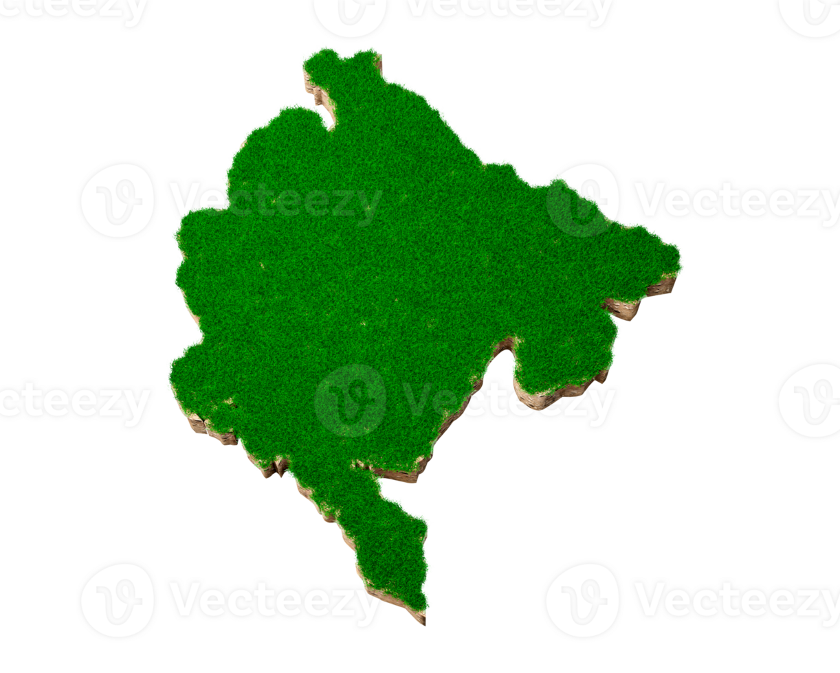 Montenegro Map soil land geology cross section with green grass and Rock ground texture 3d illustration png