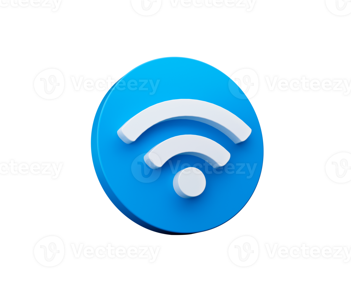 3D Wi-Fi icon on blue circle button design concept. wi-fi symbol. 3d illustration png