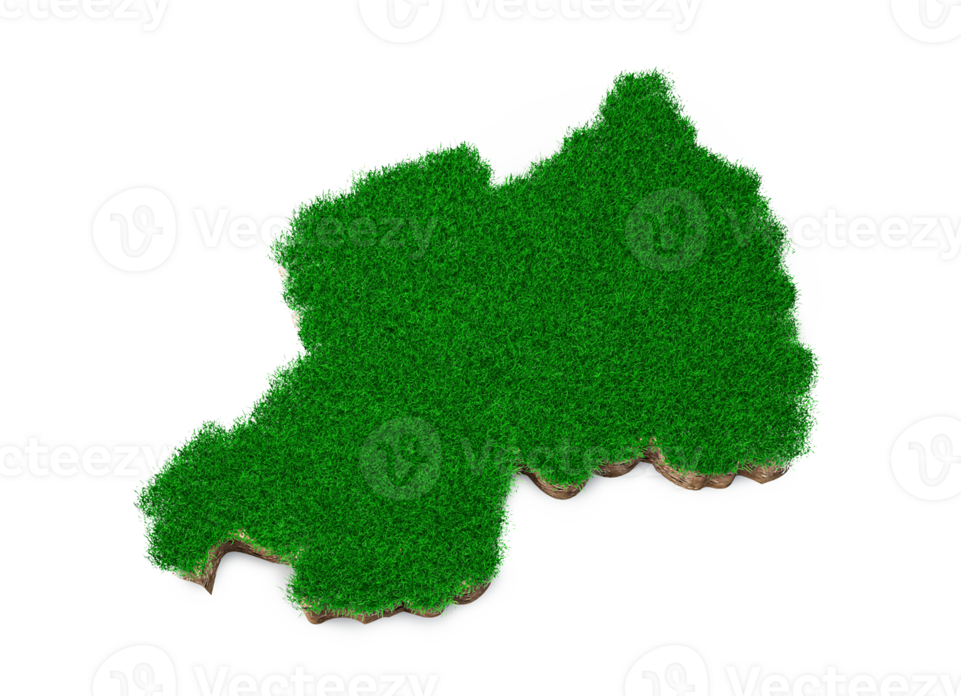 Rwanda Map soil land geology cross section with green grass and Rock ground texture 3d illustration png