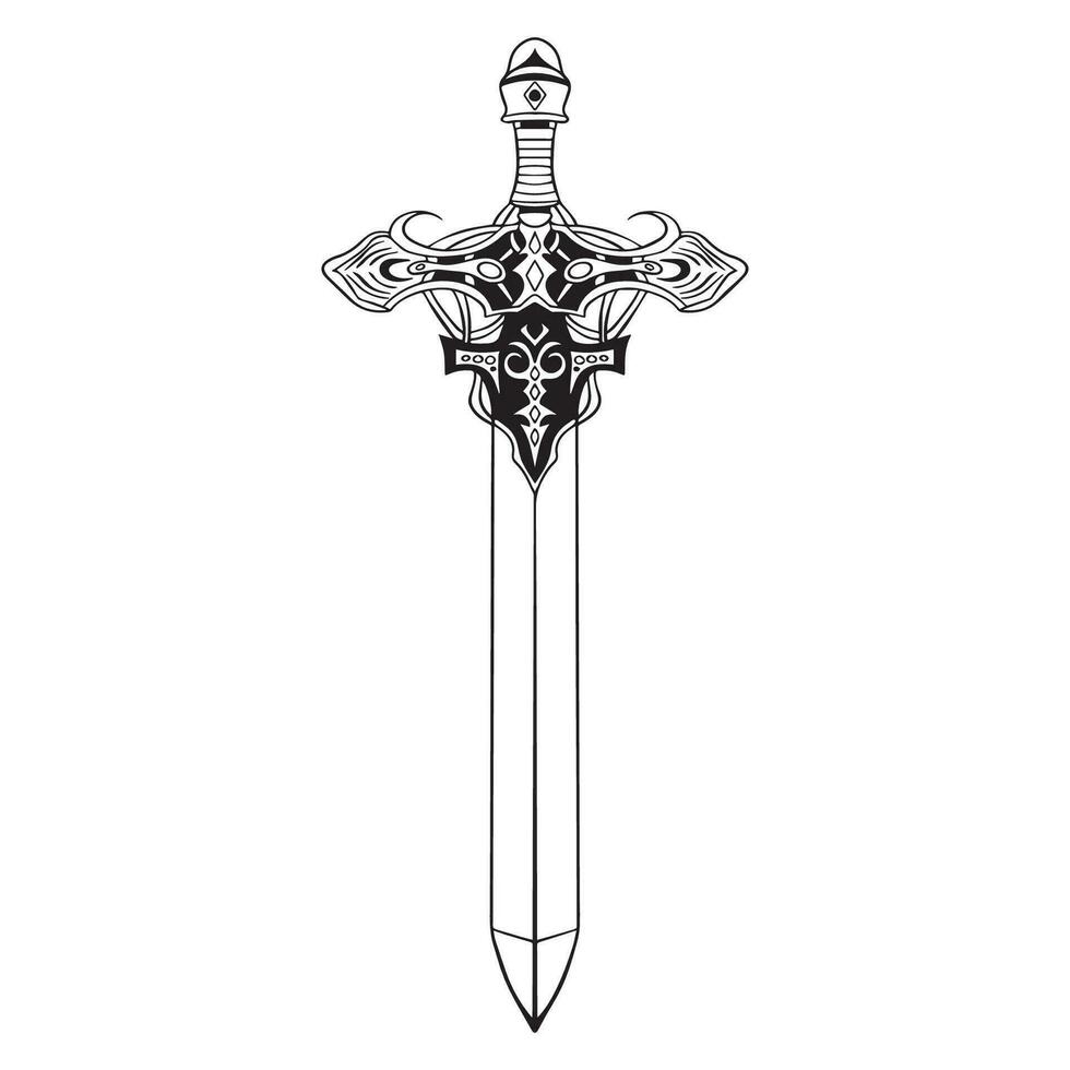 King sword outline art, good for graphic resources, printable art, suitable for design resources, logo, template designs, and more. vector