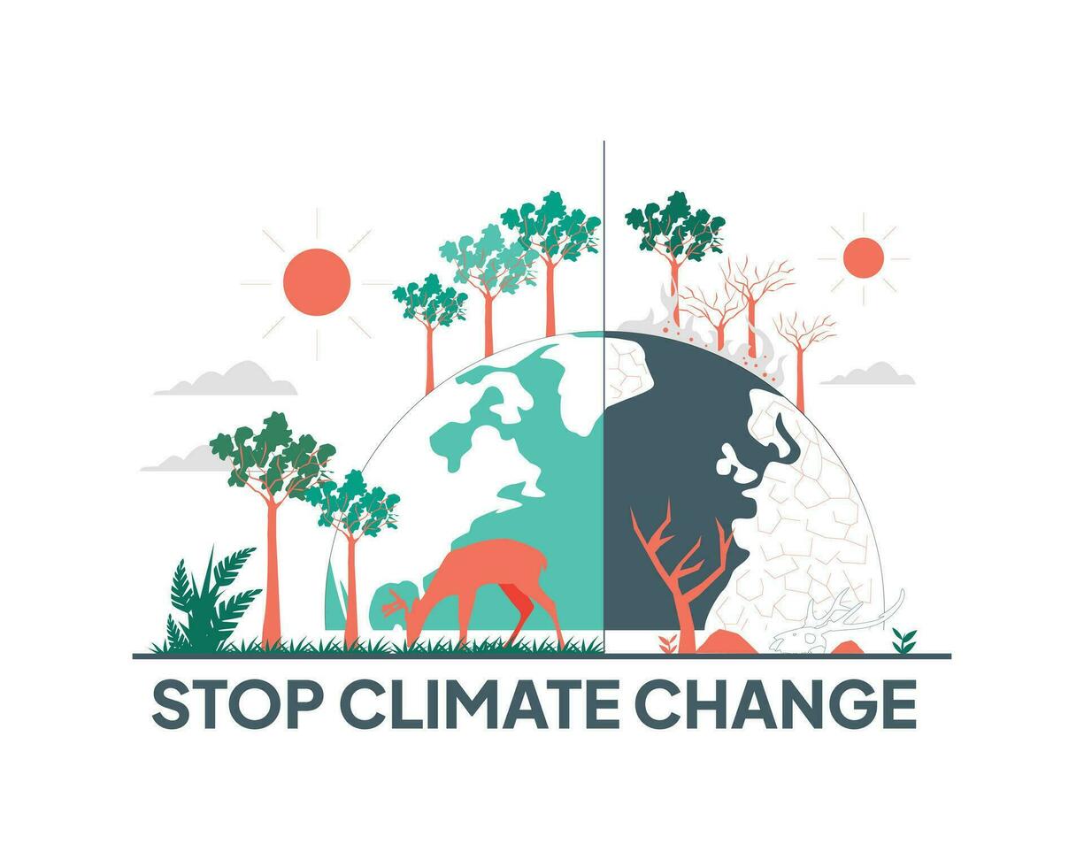 Stop climate change illustration. Flat style design for Sustainability practices end Environment protection concept. vector