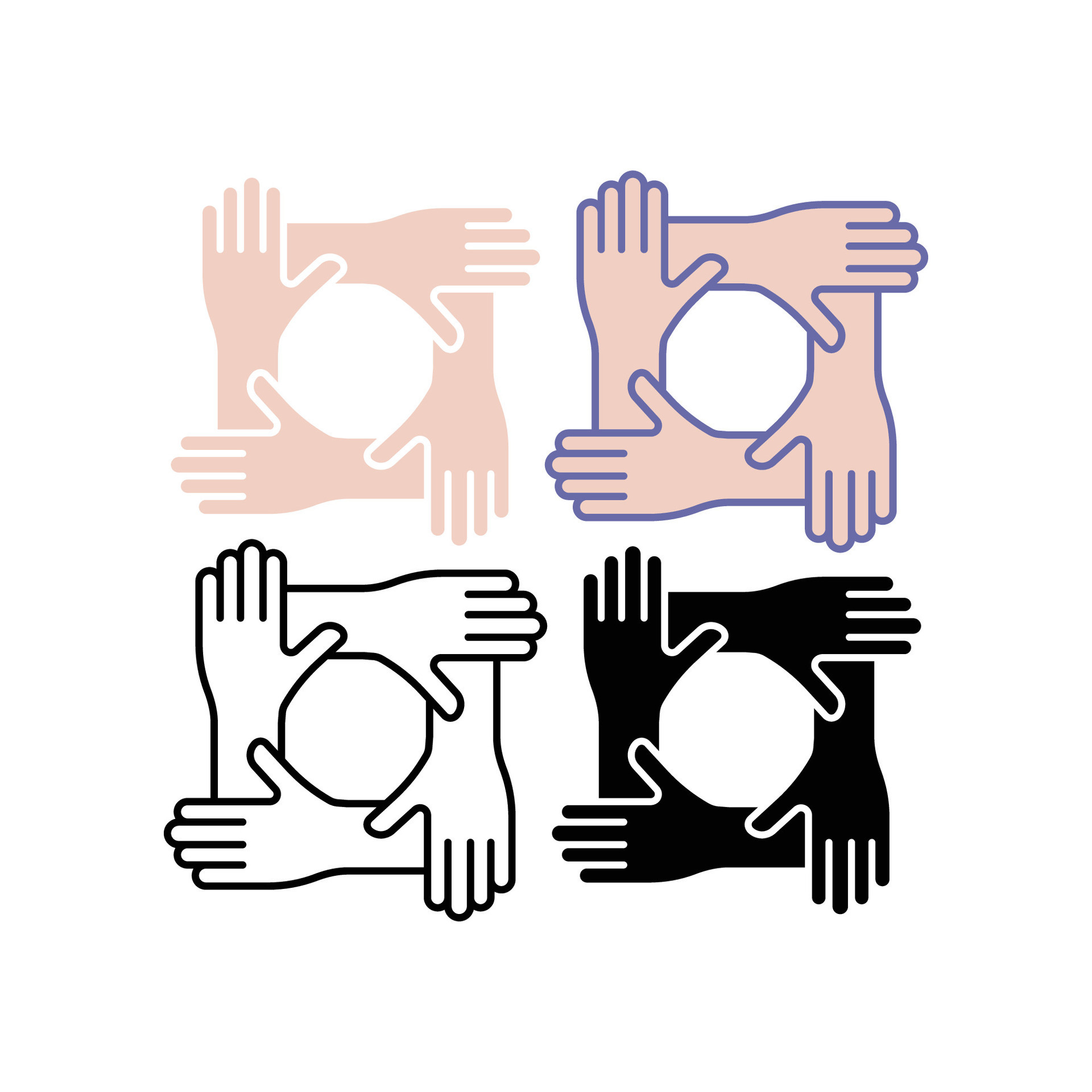 Premium Vector  Four hands hold each other by wrist join hands together  teamwork and friendship concept vector