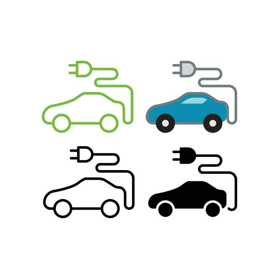 Eco friendly automobile or electric vehicle concept as modern electric in green energy refueling and e-mobility charging. Electric car icon. Vector ilustration. Design on white background. EPS 10