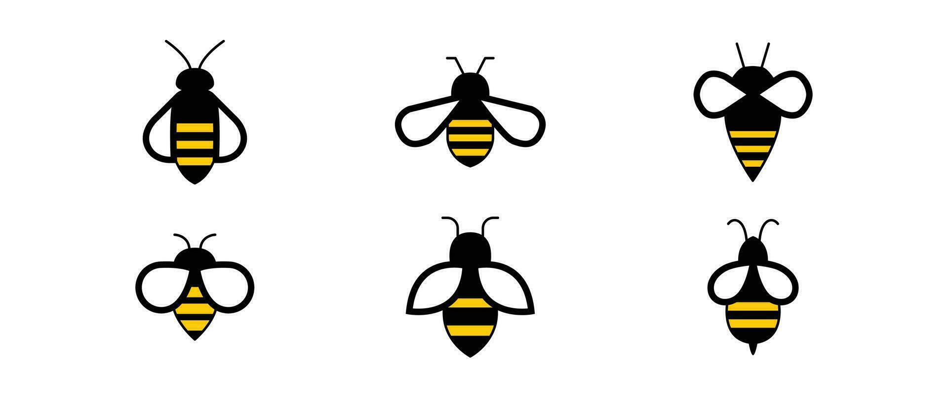 Set of honey bee in logo sign. Fly bee buzz graphic for template or web design. Honey insect animal. Bee concepts logo vector icon. Illustration design on white background. EPS 10