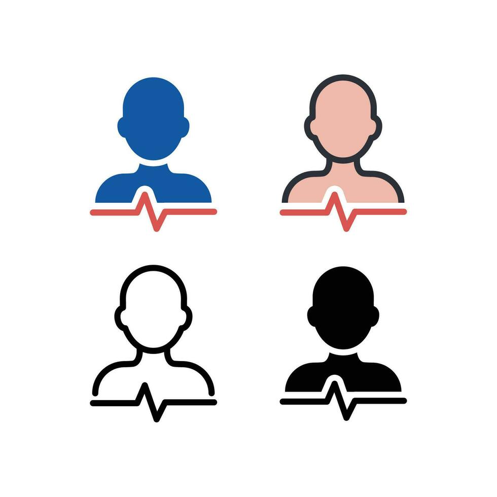 Man in Heartbeats monitor check up. Cardio workout in outline. Heart line cardiogram. Human Pulse heart sign. People heart rate vector icon. Vector illustration. Design on white background. EPS 10
