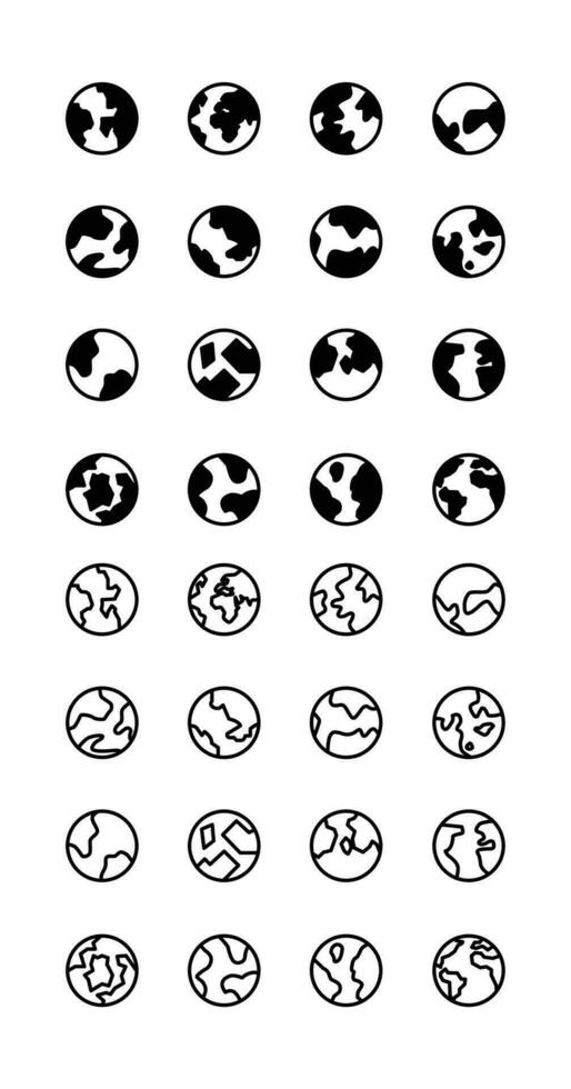 Rotating world globe, planet earth sign. web, website, homepage icon set. Earth hemispheres with continents, world map set. Globe line vector icon set. Illustration design on white background. EPS 10