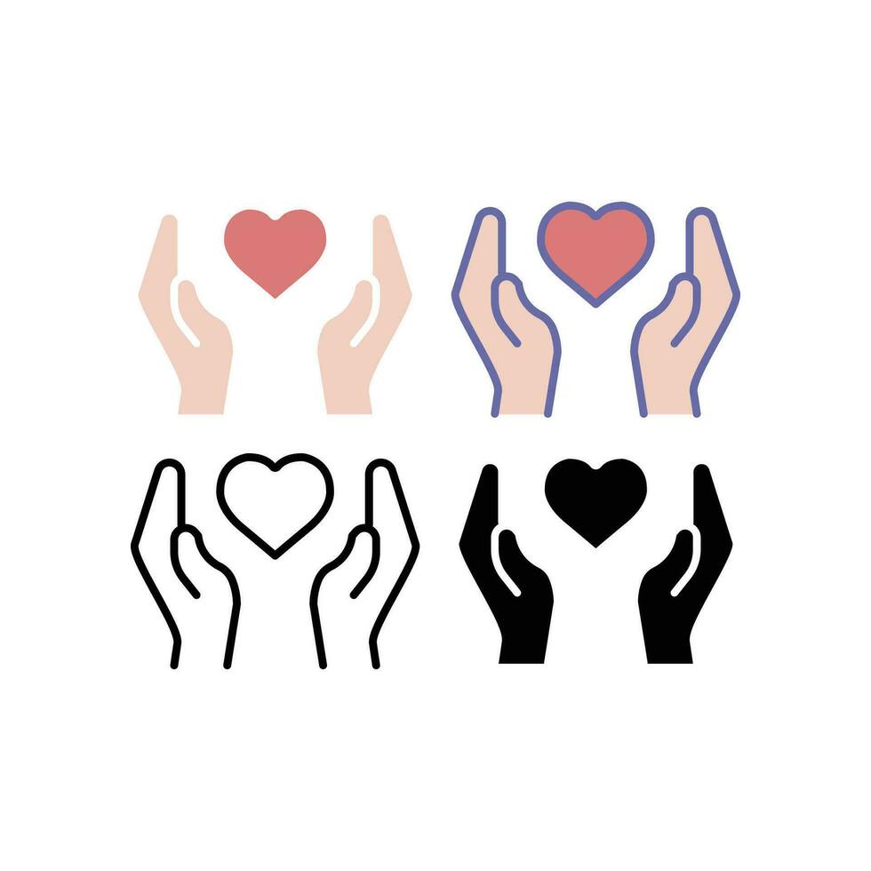 Heart and hand for charity, fundraise, donate and human care element. Community and Partnership related. Care, generous and sympathize icon. Vector illustration. Design on white background. EPS10