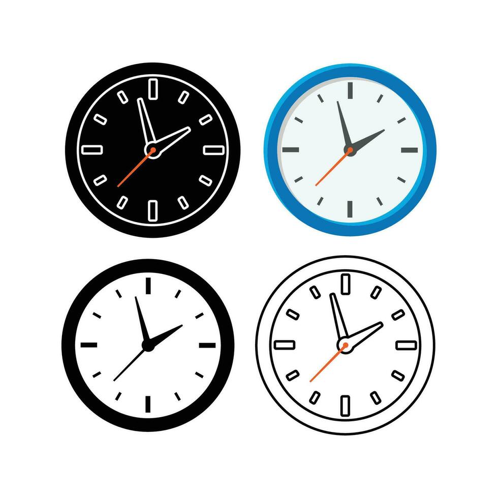 Round Wall clock for time measurement. Office hour, circle timer countdown, alarm reminder. Analog clock flat vector icon. Illustration design on white background. EPS 10