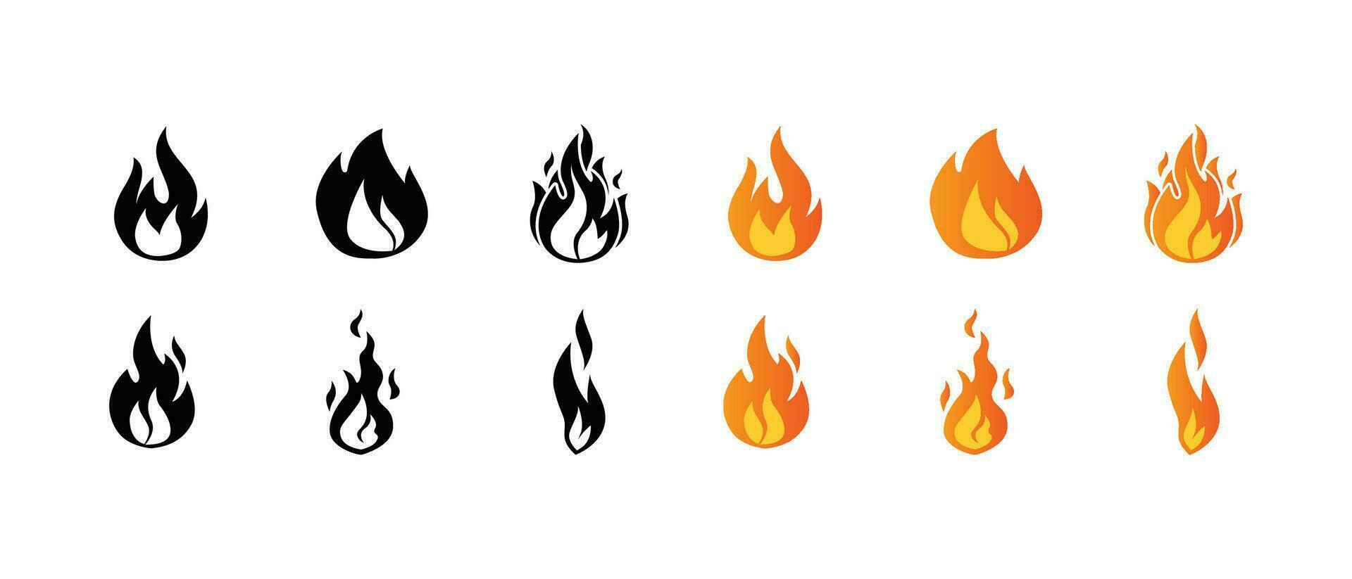 Danger highly Flammable or combustibility warning. Round flame, camp fire, Hazard bonfire extremely. Fire flames icon set. Vector illustration. Design on white background. EPS 10