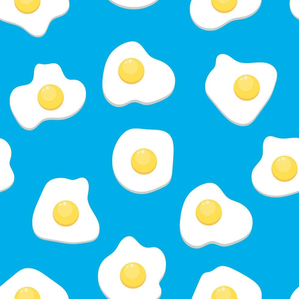 Seamless pattern with scrambled eggs on a blue background vector