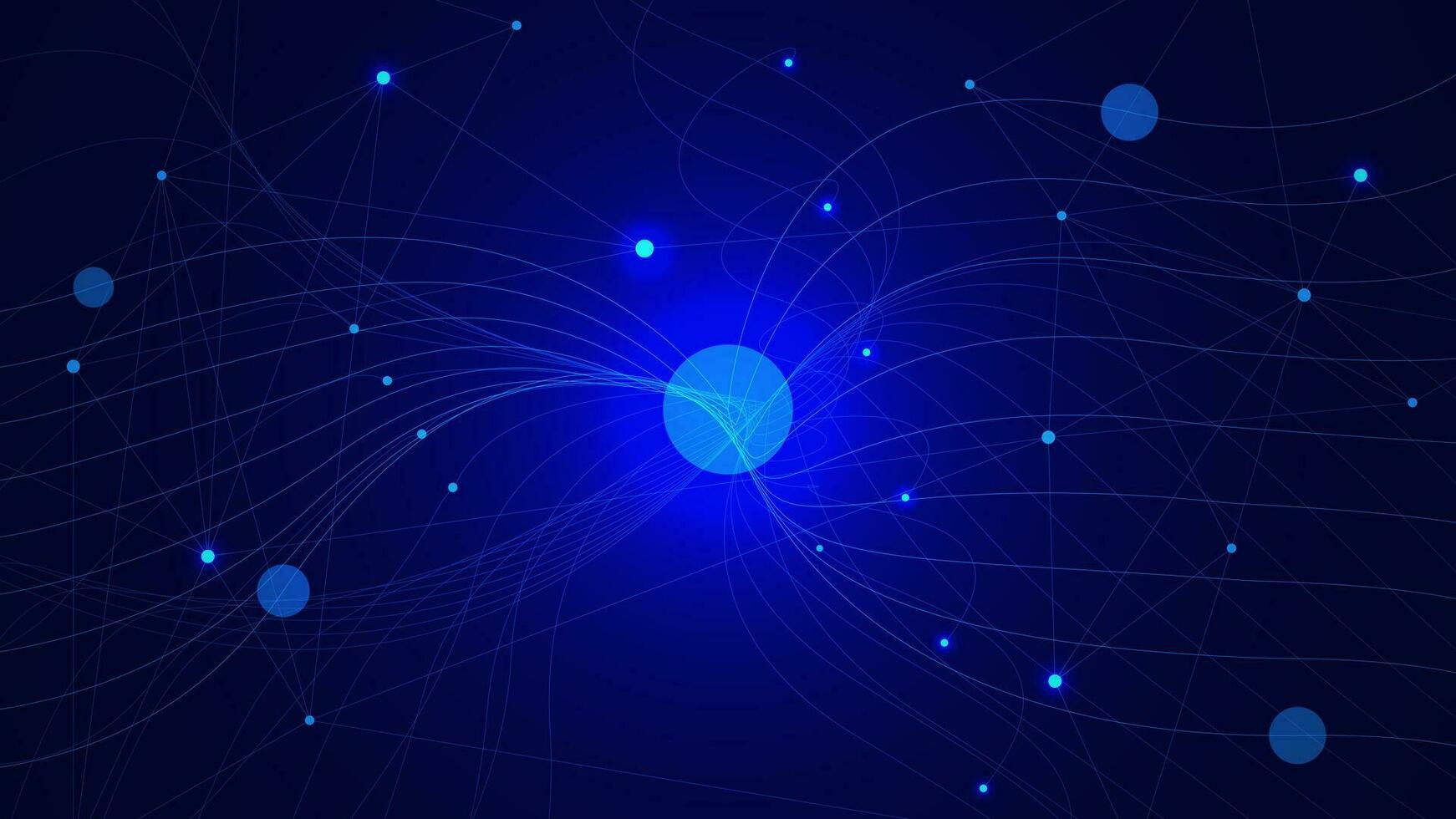 Abstract futuristic technology with glowing particles and wave on dark blue background. Digital communication and internet connection design concept. Vector illustration.