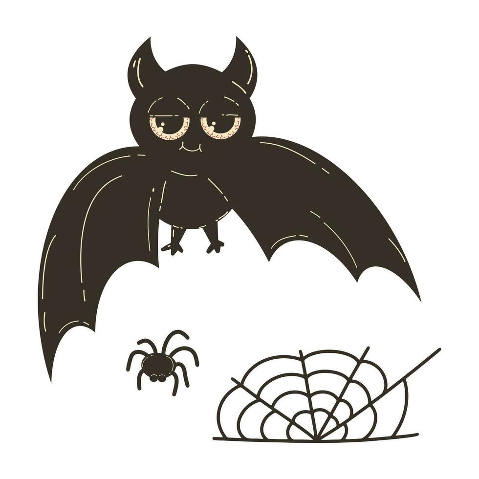 Cute bat for Halloween. Vector character illustration in flat retro cartoon style.