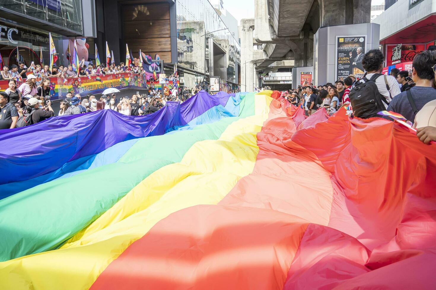 Bangkok, Thailand - JUN 4, 2023 Siam Center The World of Freedom and Pride 2023, The short action and atmosphere of people joins celebrations in the event. photo
