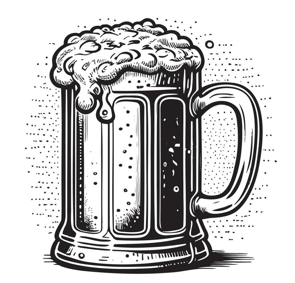 Mug with beer hand drawn sketch Vector illustration Cafe