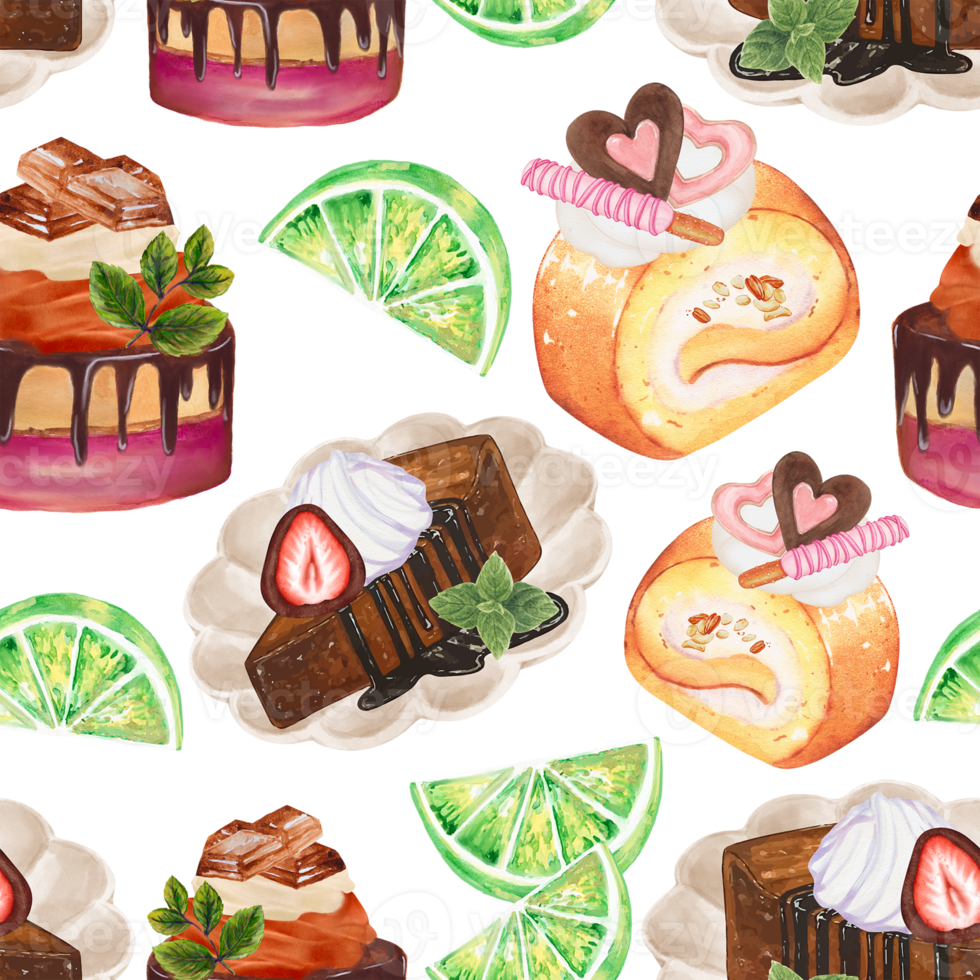 Cupcake Cake  Bread Bakery Dessert on the theme of love valentine's day  with Butter Cream and Fruit Chocolate Sprinkles seamless repeat pattern png