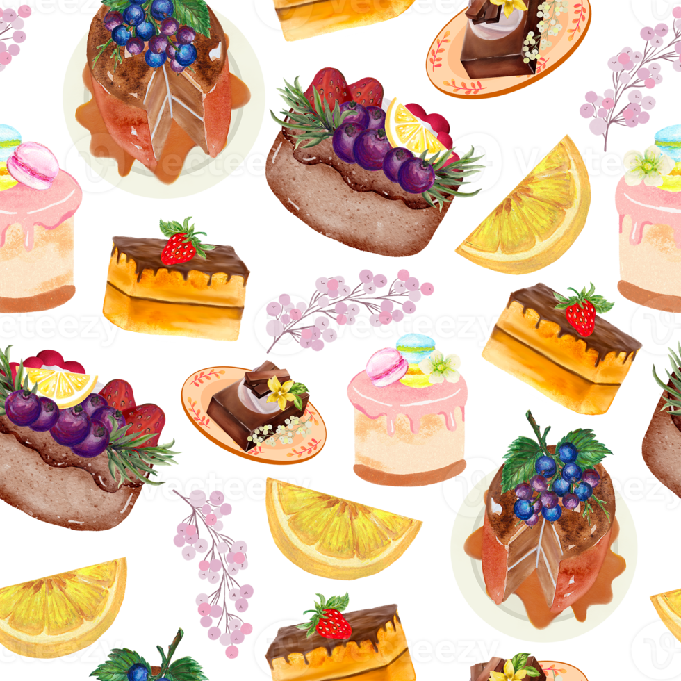 Cupcake Cake  Bread Bakery Dessert on the theme of love valentine's day  with Butter Cream and Fruit Chocolate Sprinkles seamless repeat pattern png