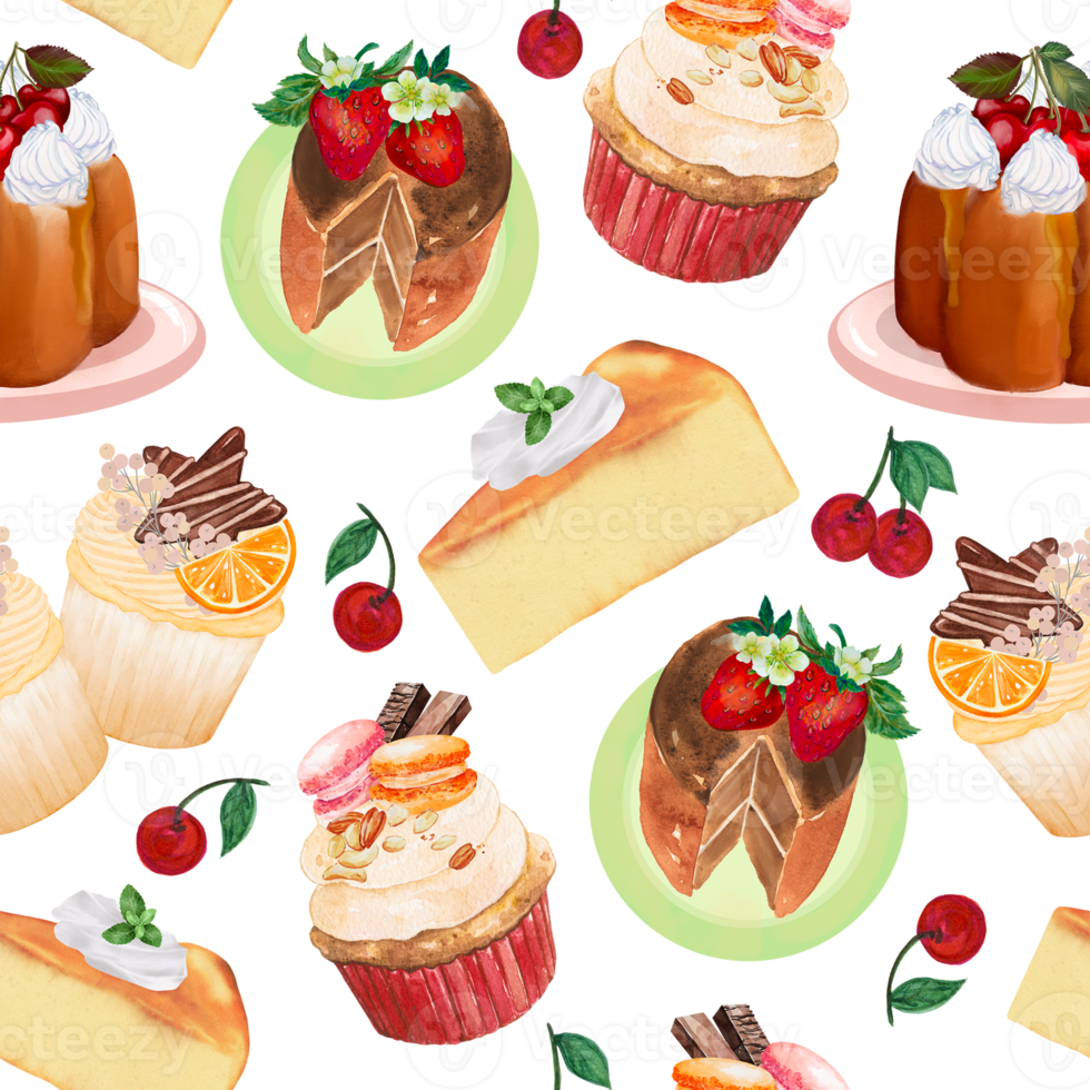 Cupcake Cake  Bread Bakery Dessert on the theme of love valentine's day  with Butter Cream and Fruit Chocolate Sprinkles seamless repeat pattern png
