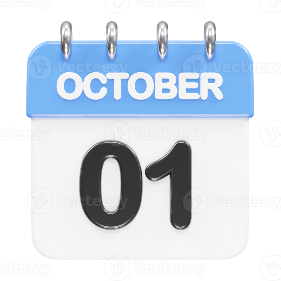 October month calendar icon 3d rendering illustration png