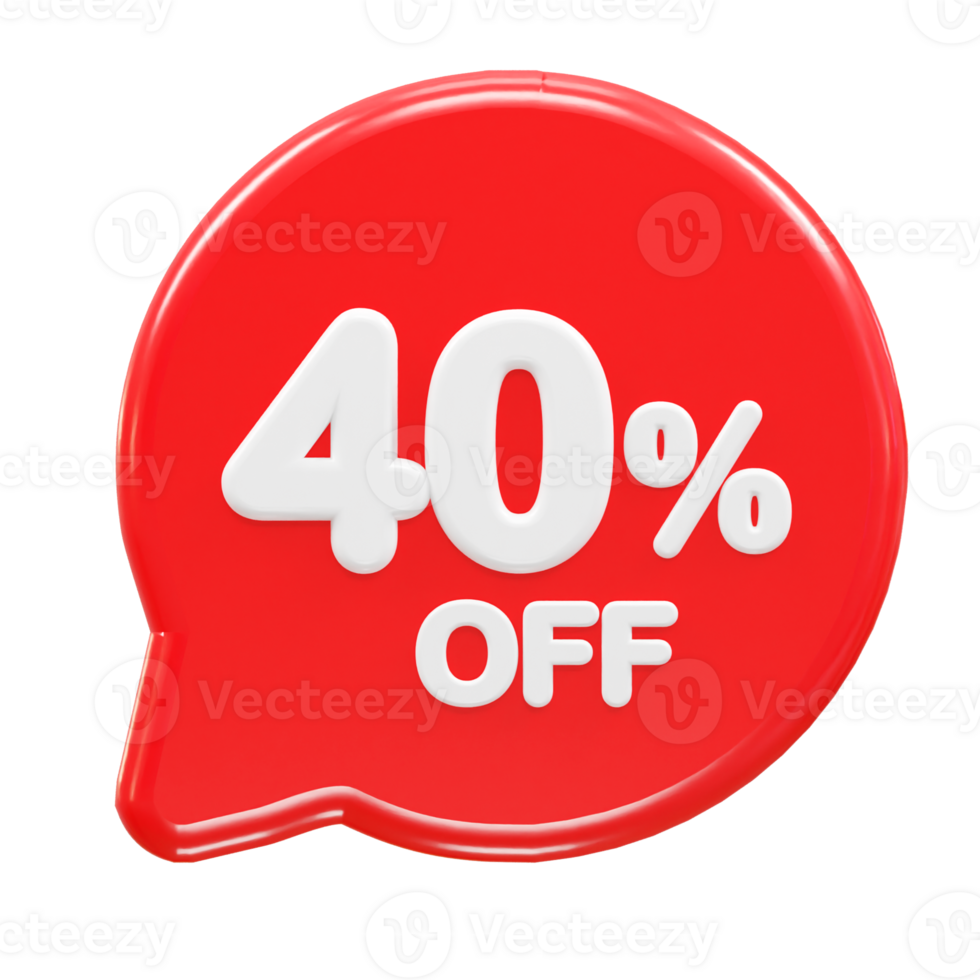40 percent off text effect 3d rendering illustration png