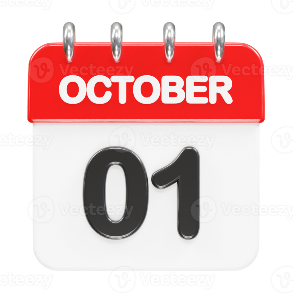 October month calendar icon 3d rendering illustration png