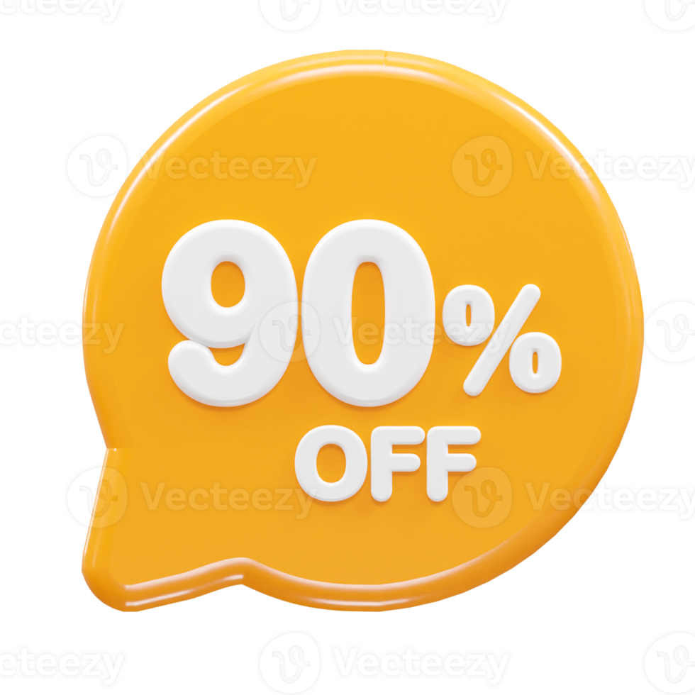 90 percent off text effect 3d rendering illustration png