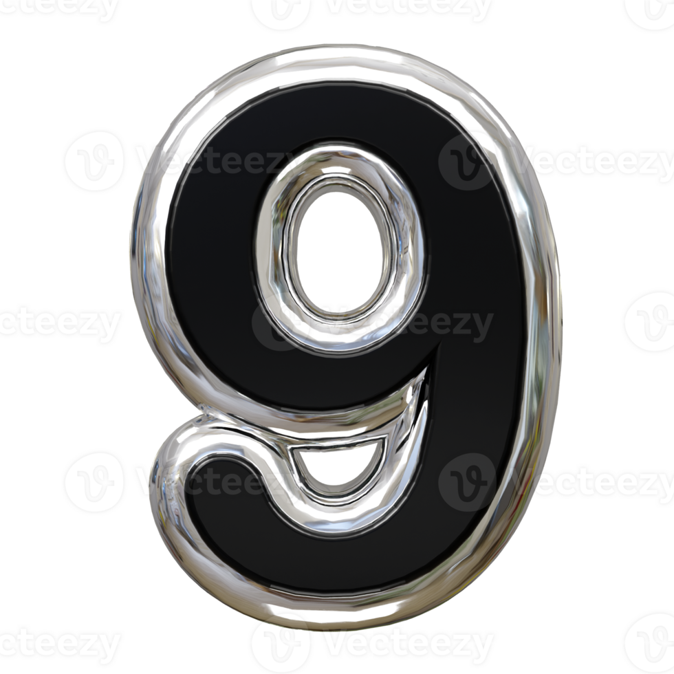 9 number text effect illustration 3d rendering png