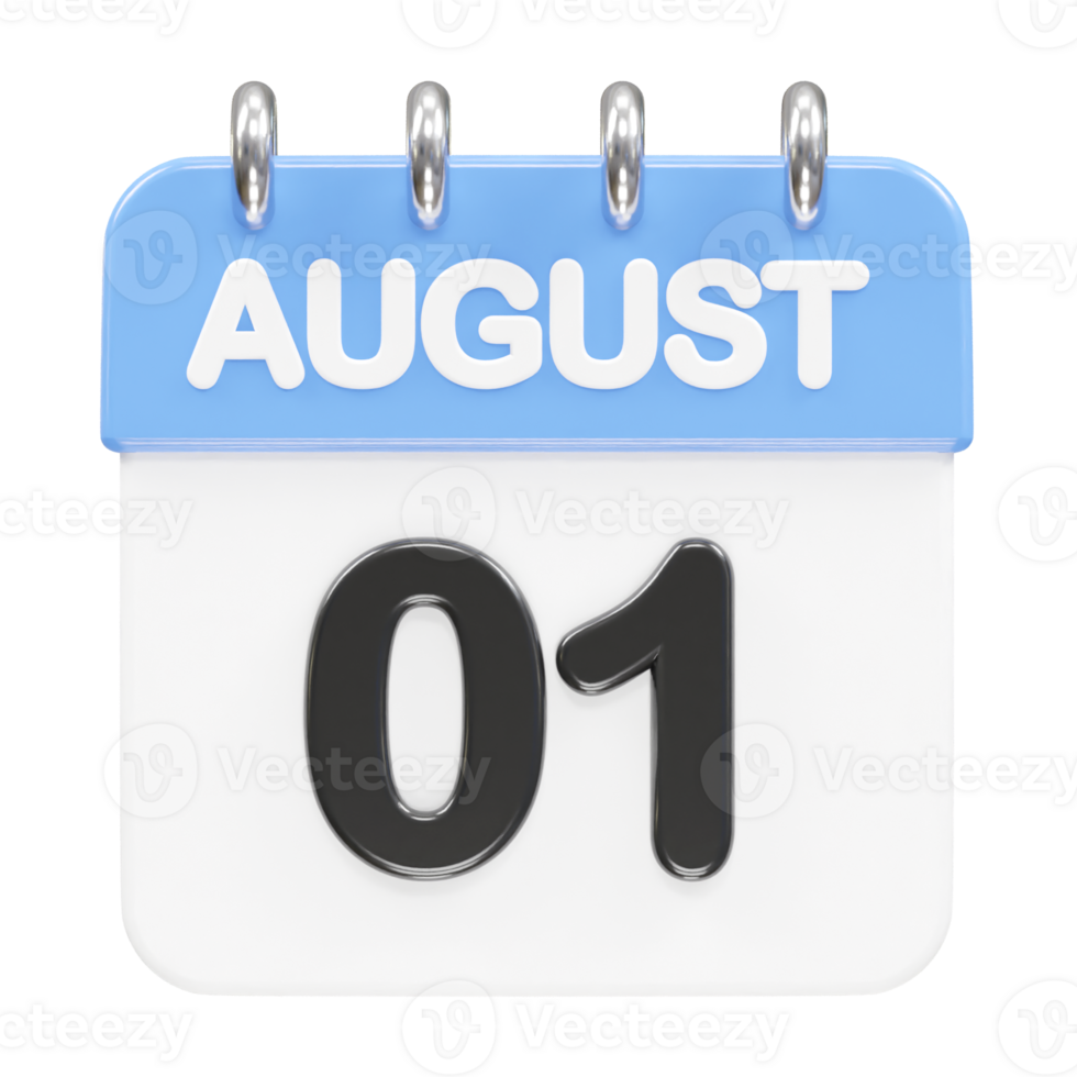 August month calendar icon 3d rendering illustration png