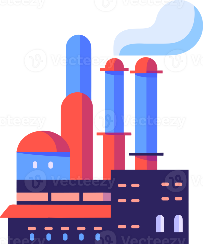 Hand Drawn Factories with pollution and smoke in flat style png