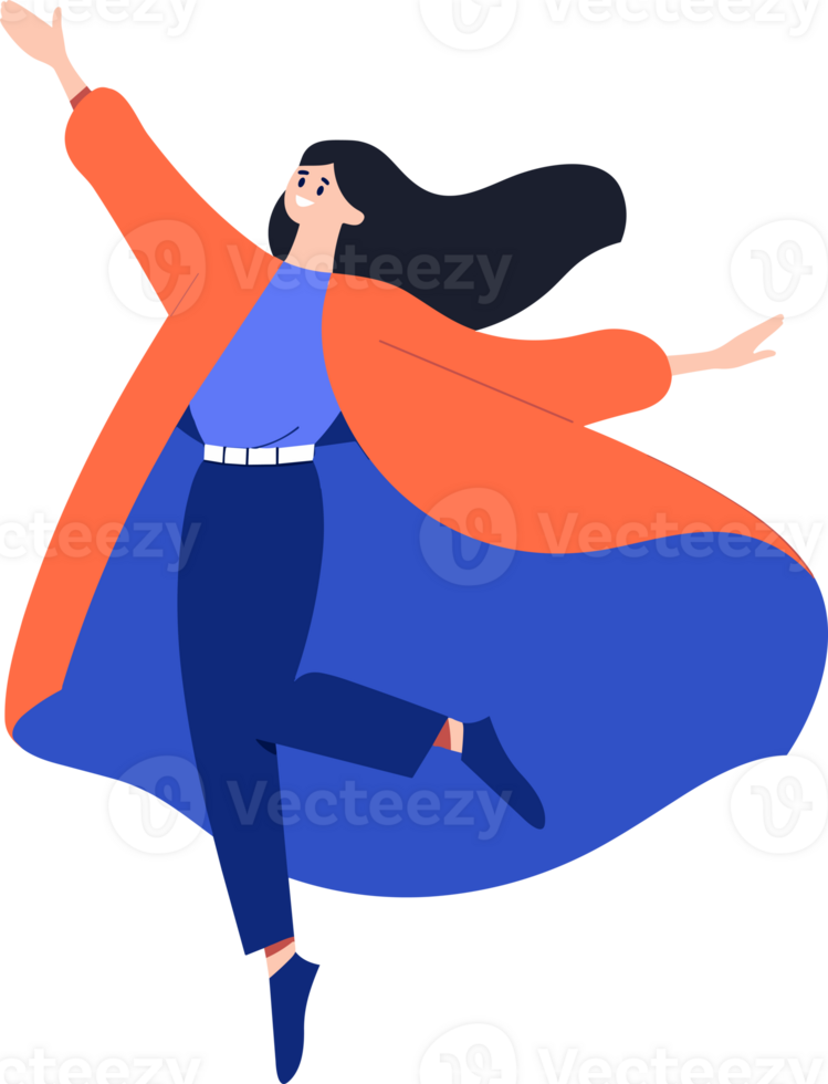 Hand Drawn Business woman with hero cape in flat style png