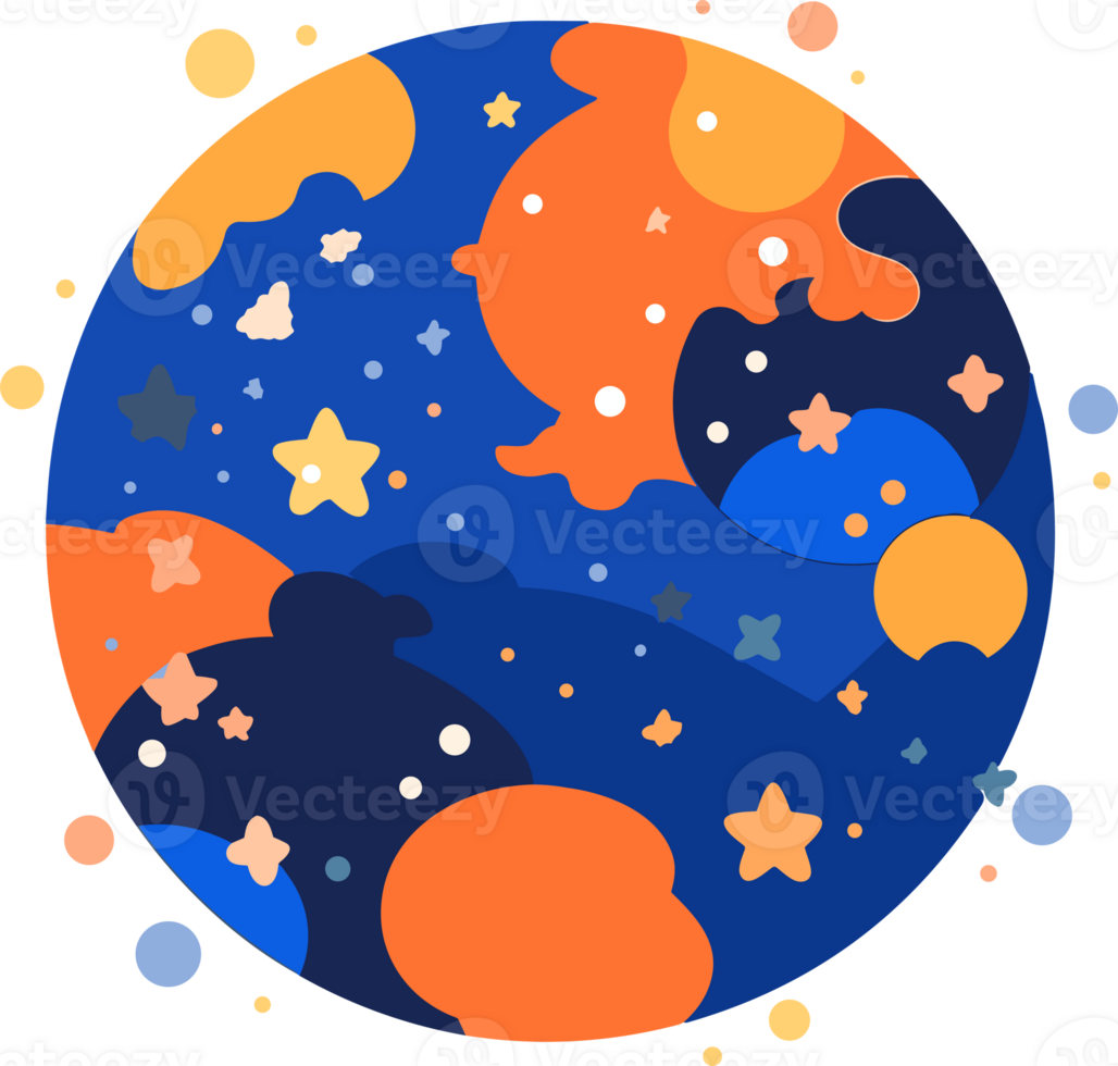 Hand Drawn Planets or stars in space in flat style png