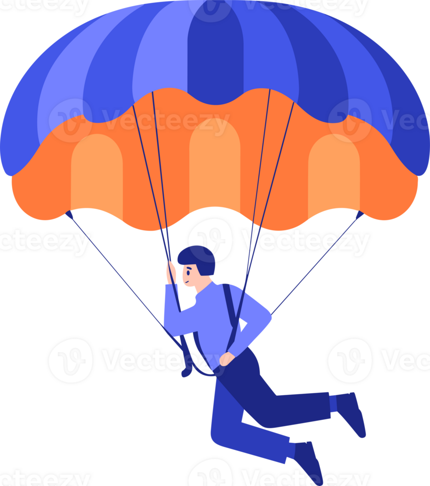 mão desenhado aventureiro viajante paraquedismo a partir de a céu dentro plano estilo png