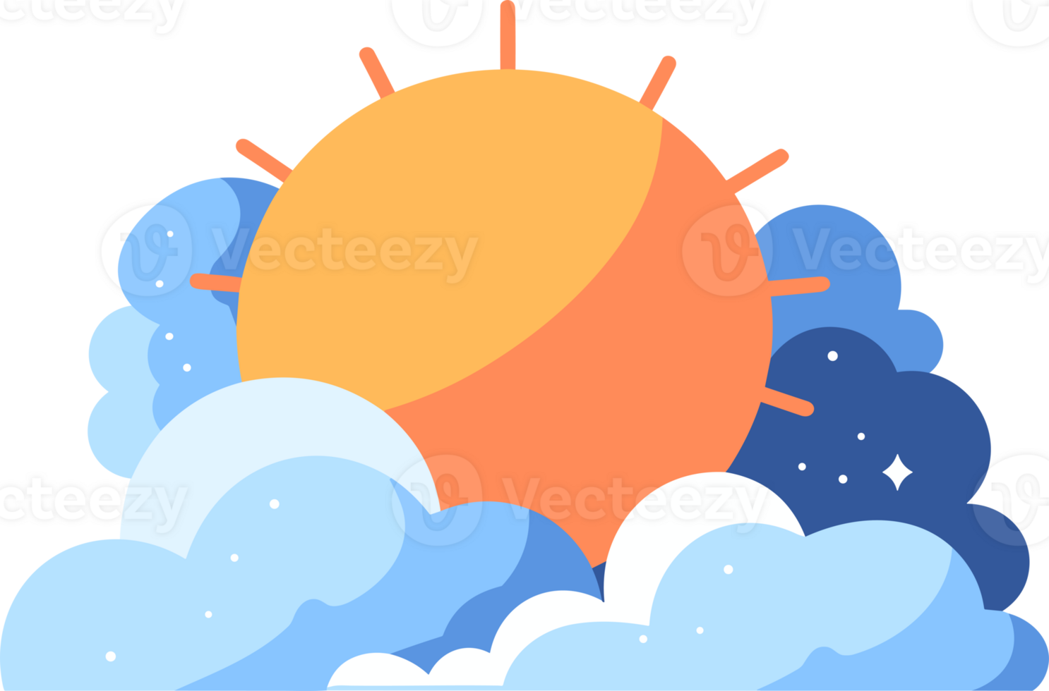 Hand Drawn sun and clouds in flat style png